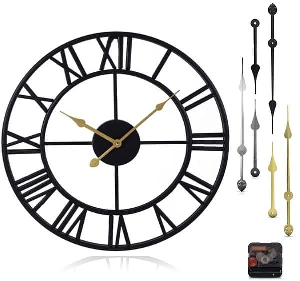 Large Wall Clock – 24”~ Roman Numeral Wall Clocks ~ Our Silent Metal Oversized Wall Clocks Enhance The Decor in A Living Room – Extra’s: 4 Sets of Hands & 1 Bonus Timepiece – USA Owned 🇺🇸