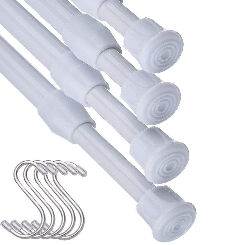 HAOYUNTE 4PCS Adjustable Extendable Spring Tension Curtain Rod - Length 55-90cm(21.65inch-35.43inch) For DIY Projects Kitchen, Bathroom, Cupboard, Wardrobe, Window, Bookshelf -White