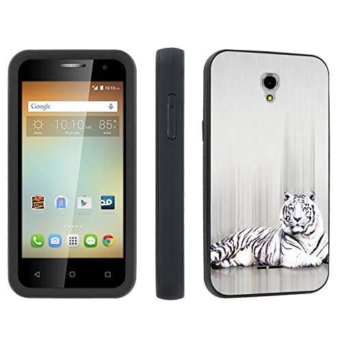 Alcatel One Touch Elevate [5017] / Pixi 3 4.5 Case, [SkinGuardz] Black Form Fit Fancy Protection Case - [White Tiger] Print Design