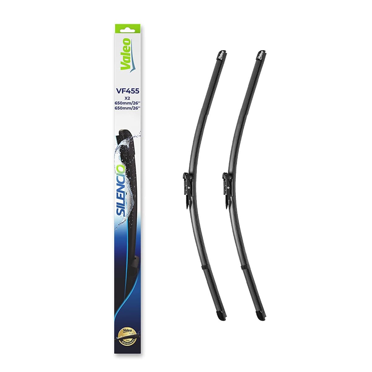 VALEO Silencio Wiper - VF455 - Kit of High Performance, Superior Road Visibility, Easy Installation Original Flat Blades 650mm/650mm - Front - Set of 2 Wiper Blades - 574655