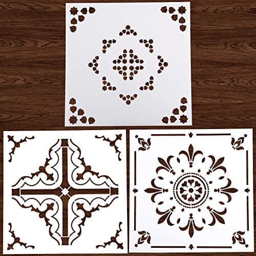 LOCOLO 3Pcs Mandalas Stencils Reusable 12x12 inch Tile Floor Stencil for Floor Furniture Wood Painting DIY Home Decor Drawing Art