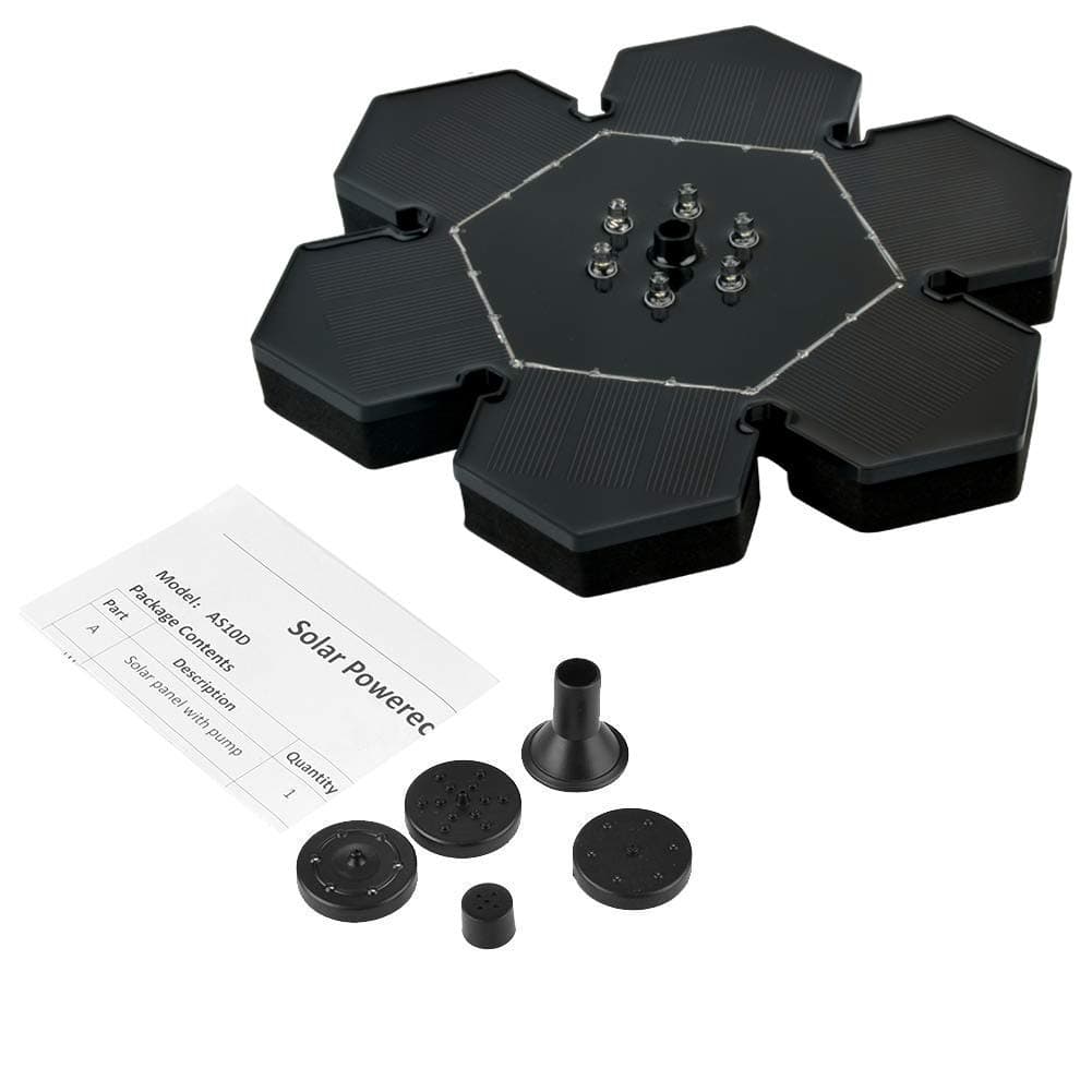 Solar Fountain Pump with LED Lights, Snowflake Shape 2.4W Free Standing Bird Bath Fountain Water Pump, Outdoor Floating Fountain Pump Kit for Garden, Pool, Pond, Patio Ideal Decoration, 8.7" Diameter