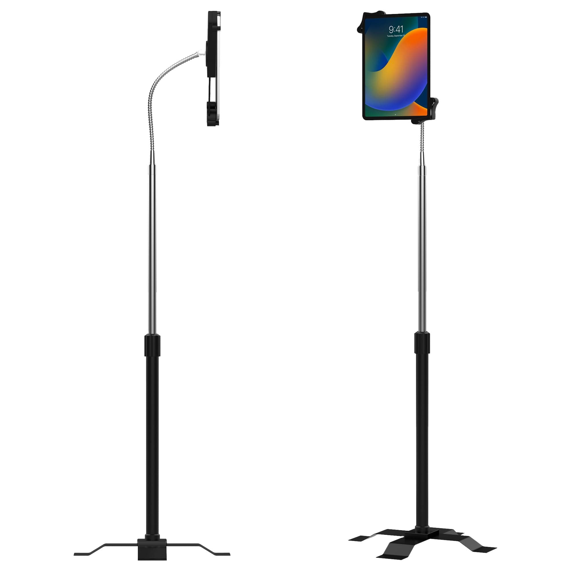 Gooseneck Floor Stand – CTA Height-Adjustable Gooseneck Floor Stand with 360-Degree Rotation and Adjustable Pole for 7-13” Tablets Including iPad 7th/8th/9th Gen. 10.2”, iPad Air 4 & More (PAD-AFS)
