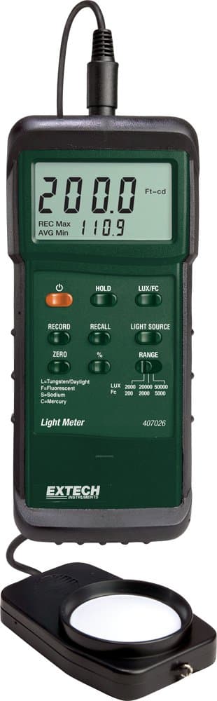 - 407026 Heavy Duty Light Meter with PC Interface - Digital Lux and Foot-Candle Meter for Industrial Lighting Audits, OSHA Compliance & Greenhouses - 4 Light Settings & RS-232 Data Port