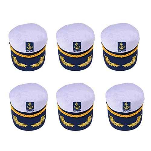 Welecom 6 Pack Sailor Captain Hat Embroidery Boat Ship Sailor Hats Adjustable Navy Hat Children