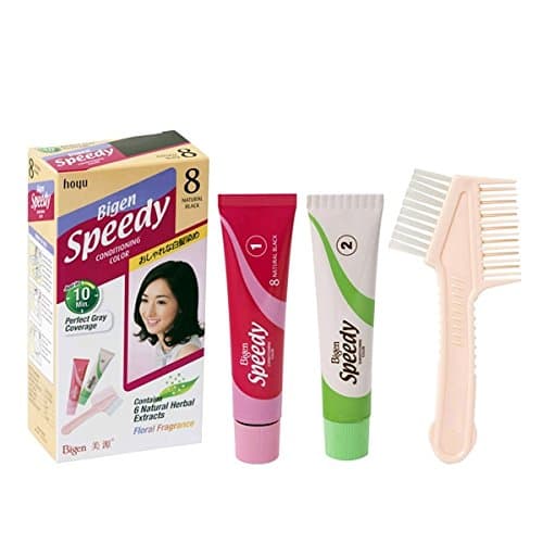 Bigen Speedy Kit #8 Natural Black Conditioning Color - Tube 1 Color Cream 40g - Tube 2 Developer Cream 40g - Two Way Comb and Tray Box