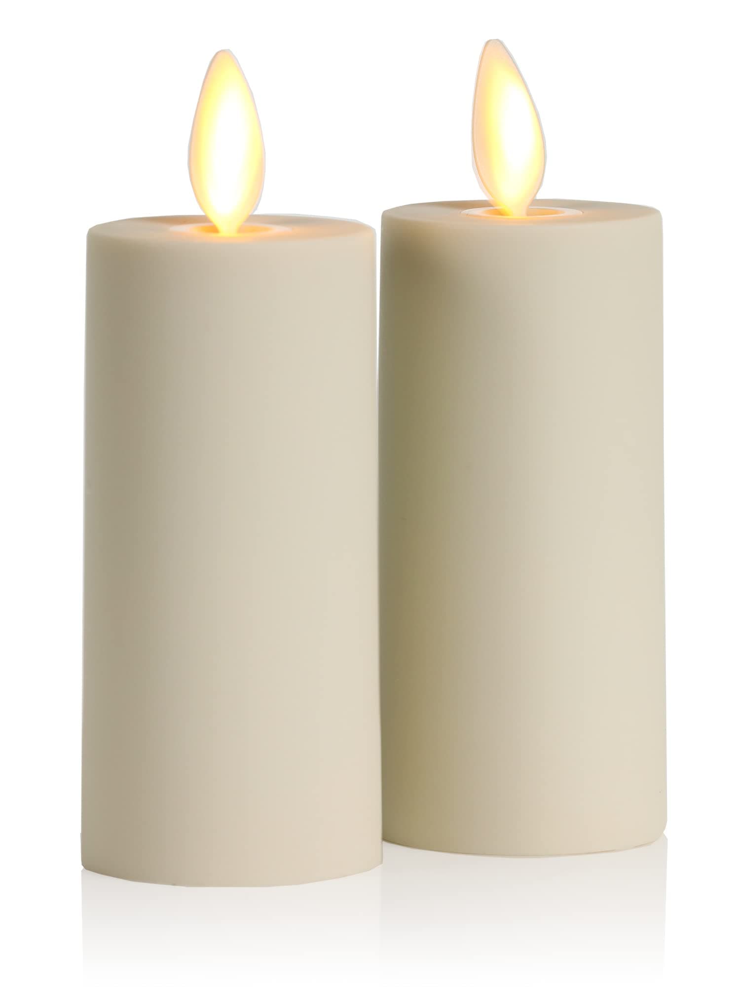 Luminara Realistic Artificial Moving Flame Votive Candle - Set of 2 - Batter Operated, Timer, Remote Ready - Ivory - (4 Wide x 10 Tall, Centimetre)