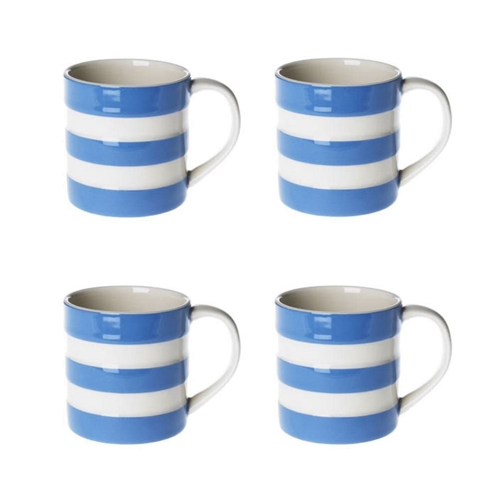 Cornishware Blue and White Stripe Set of 4 Espresso Cups Mugs, 6oz