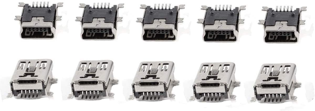 QMseller 10 Pcs Mini USB Type B Female Port 5-Pin 180 Degree SMD SMT PCB Jack Socket