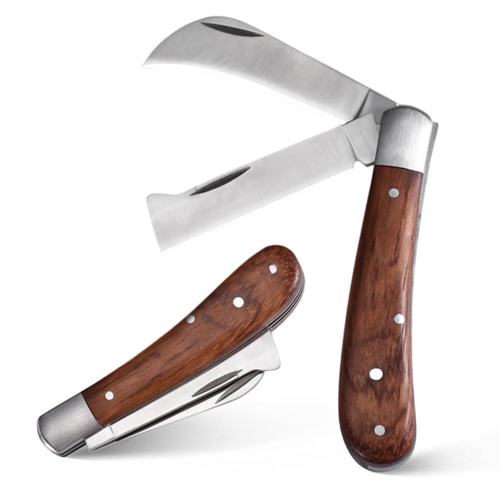 HASTHIP® Grafting Knife for Plants with Dual Blade, Stainless Steel Grafting Tool for Organic Fruits Tree, Foldable Bud Shoot Tool Pruning Cutter with Wooden Handle