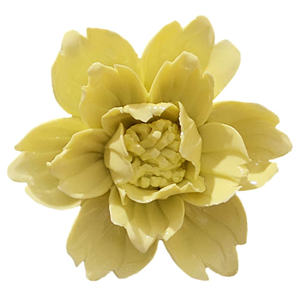 Peony Ceramic Flower Wall Décor Artificial 3D Flower Wall Art for Living Room Home Hallway Bedroom Kitchen Farmhouse Bathroom Dining Room, Yellow, 3.54 inch