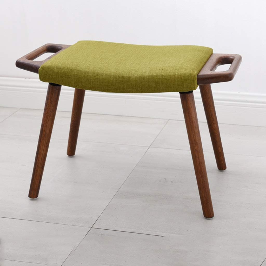 ZHEN GUO Wood Footstool Vanity Stool Modern Concave Seat Surface Makeup Dressing Stool Padded Bench Upholstered Foot Rest with Rubberwood Legs, Sofa Stool Shoe Bench