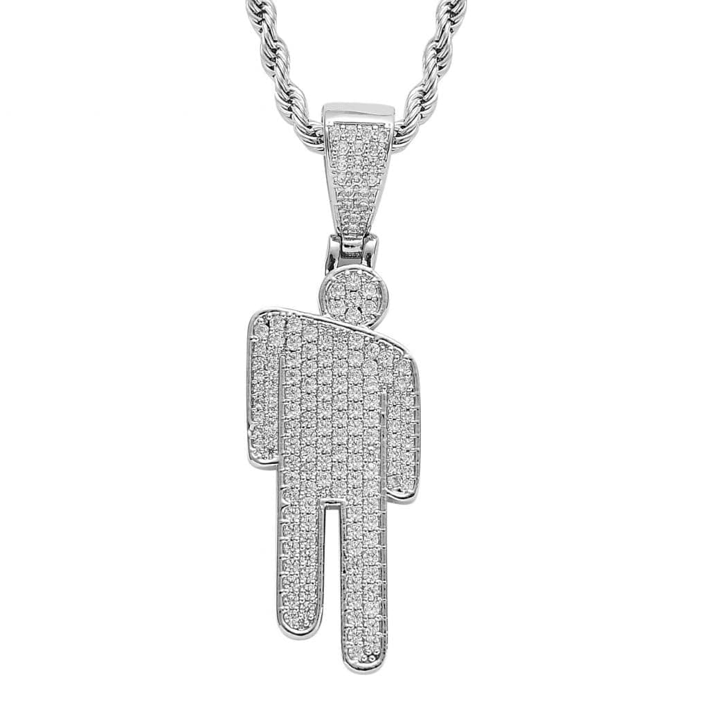 Hip Hop Bad Guy Villain Necklace, Zircon Couple Skew Head Pendant Necklace Stainless Steel Round Head