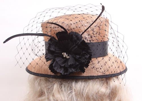 Cinnamay Women's Hat with Ribbon, Flower and Netting - Tan