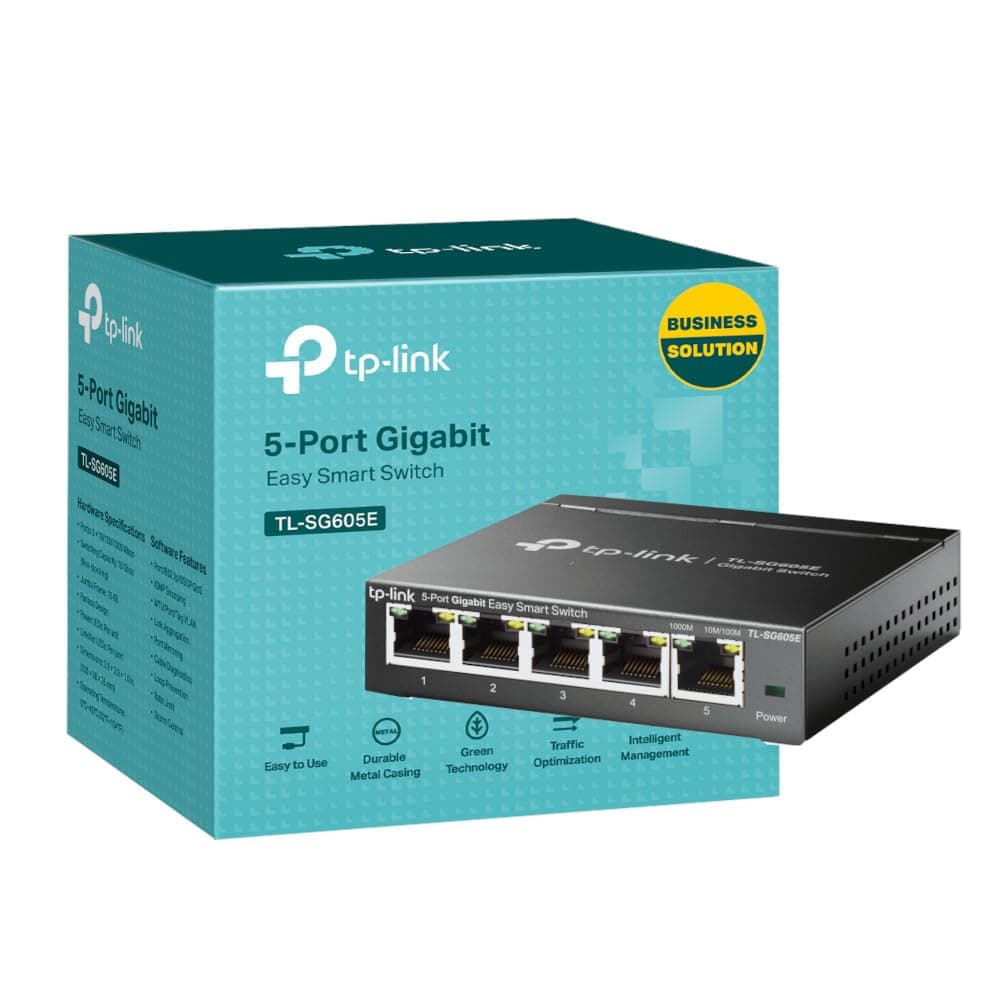 TP-Link 5-Port Gigabit Easy Smart Switch, Support QoS VLAN IGMP Snooping, Network Monitoring through Web Interface, 2.82 W, Fanless, Durable Metal Casing, Easy Management (TL-SG605E)
