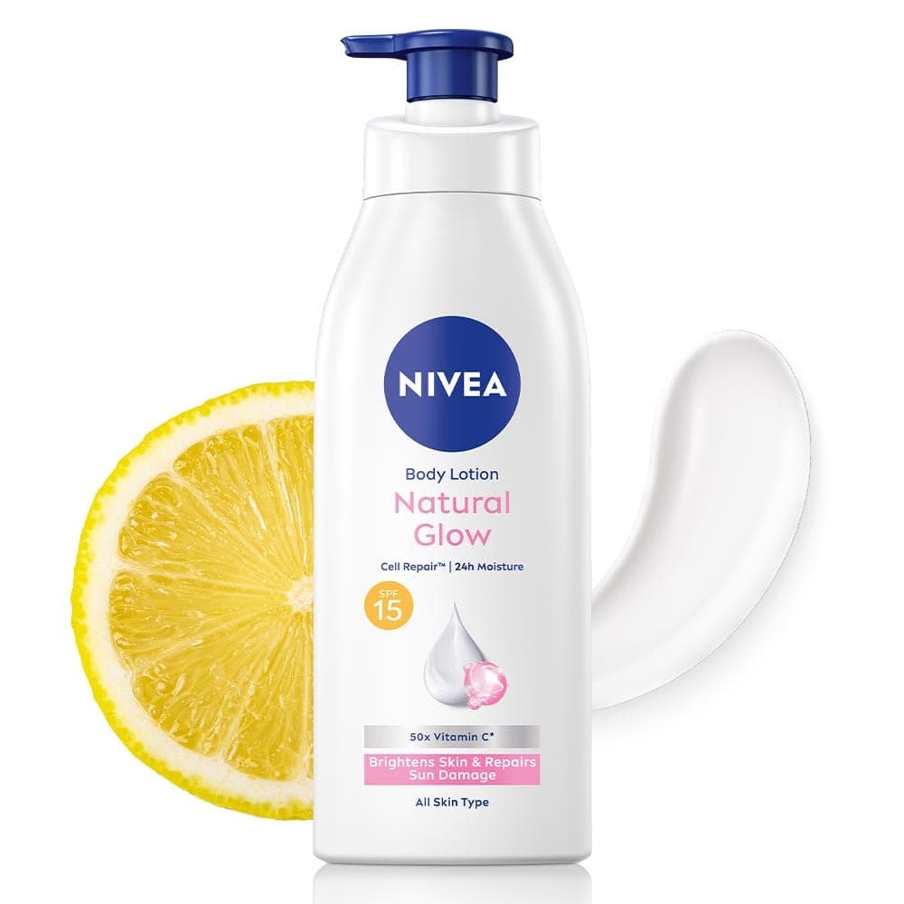 Nivea Natural Glow Cell Repair Body Lotion | With SPF 15 and 50X Vitamin C | 13.52 Fl Oz | Pack of 1