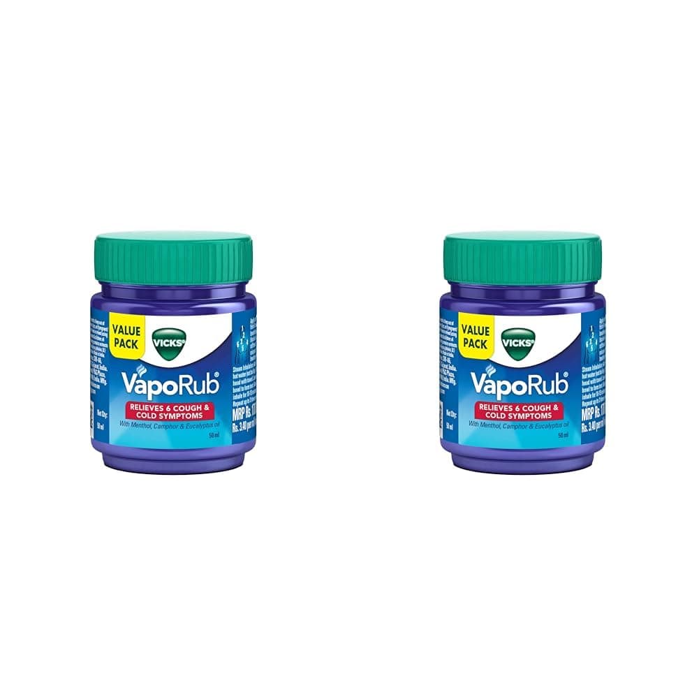 Vaporub 50ml, Relief From Cold, Cough, Blocked Nose, Headache, Body Ache, Muscular Stiffness And Breathing Difficulty (Pack of 2)