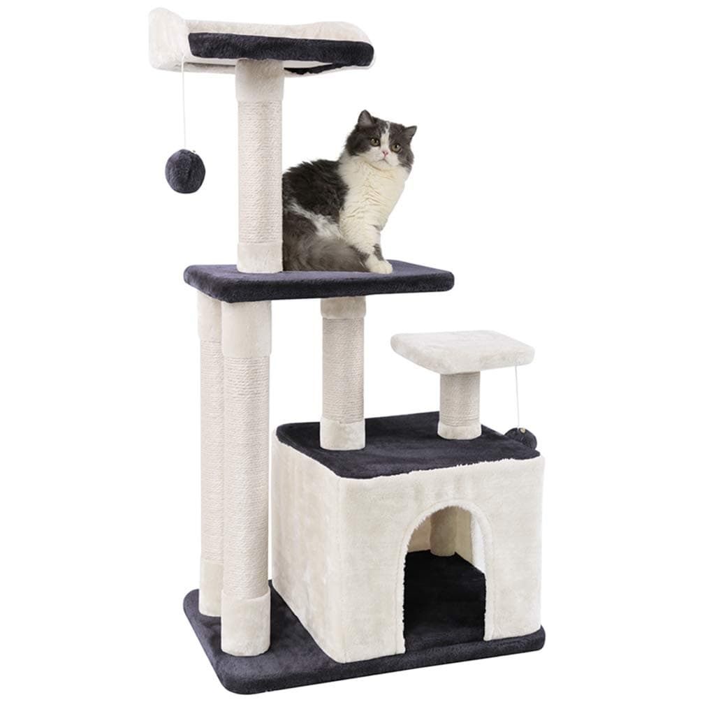 MC Star Cat Tree Scratching Post Activity Centre Kitten Scratcher Toy Climbing Tower Tree with Natural Sisal 100cm,Gray&Beige