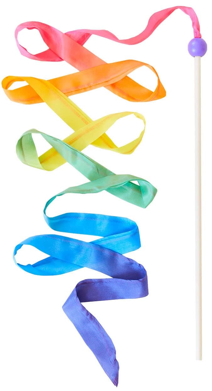 Sarah's Silks Rainbow Streamer - 8' Long Ribbon Wand for Kids, Pretend Play, Dance, Baton Stick Twirling, and Gymnastics Party Favors | 100% Silk and Wood Montessori and Waldorf Toys