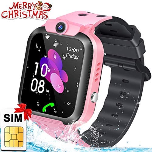 FUNSEA 2020 Kids Smart Watch Phone with SIM Card GPS Tracker SOS Safety Call Waterproof Smartwatch Phone with Voice Chat Anti-Lost Camera Learning Games New Year Xmas Ideas Gifts for Teen Girls Boys