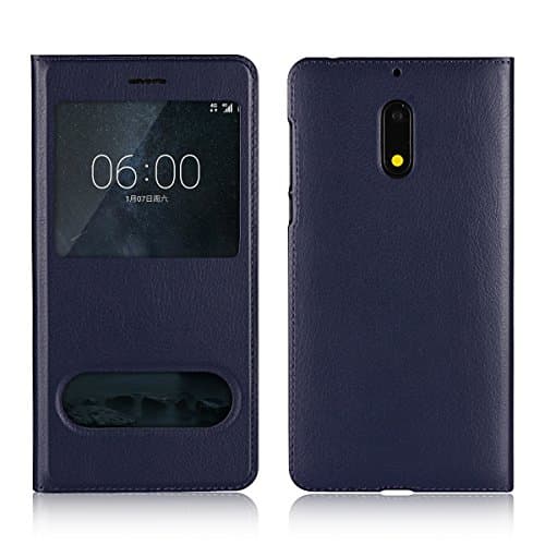 Jaorty Nokia 6 Case,Ultra Thin Flip Cover Case Dual Window View Stand Feature Leather Phone Case for Nokia 6,Blue