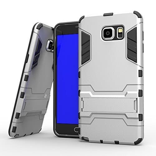 Galaxy Note 5 Case,LECIINFO [Heavy Duty] [Shock-Absorption] [Kickstand Feature] Hybrid Dual Layer Armor Defender Full Body Protective Case Cover for Samsung Galaxy Note 5 - (Kickstand Series Silver)