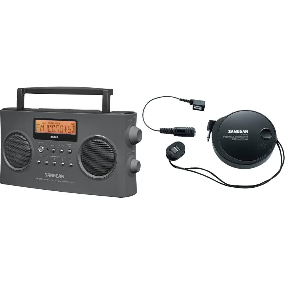 Sangean PR-D15 Digital Portable Stereo RDS Receiver Gray and Sangean ANT-60 Short Wave Antenna