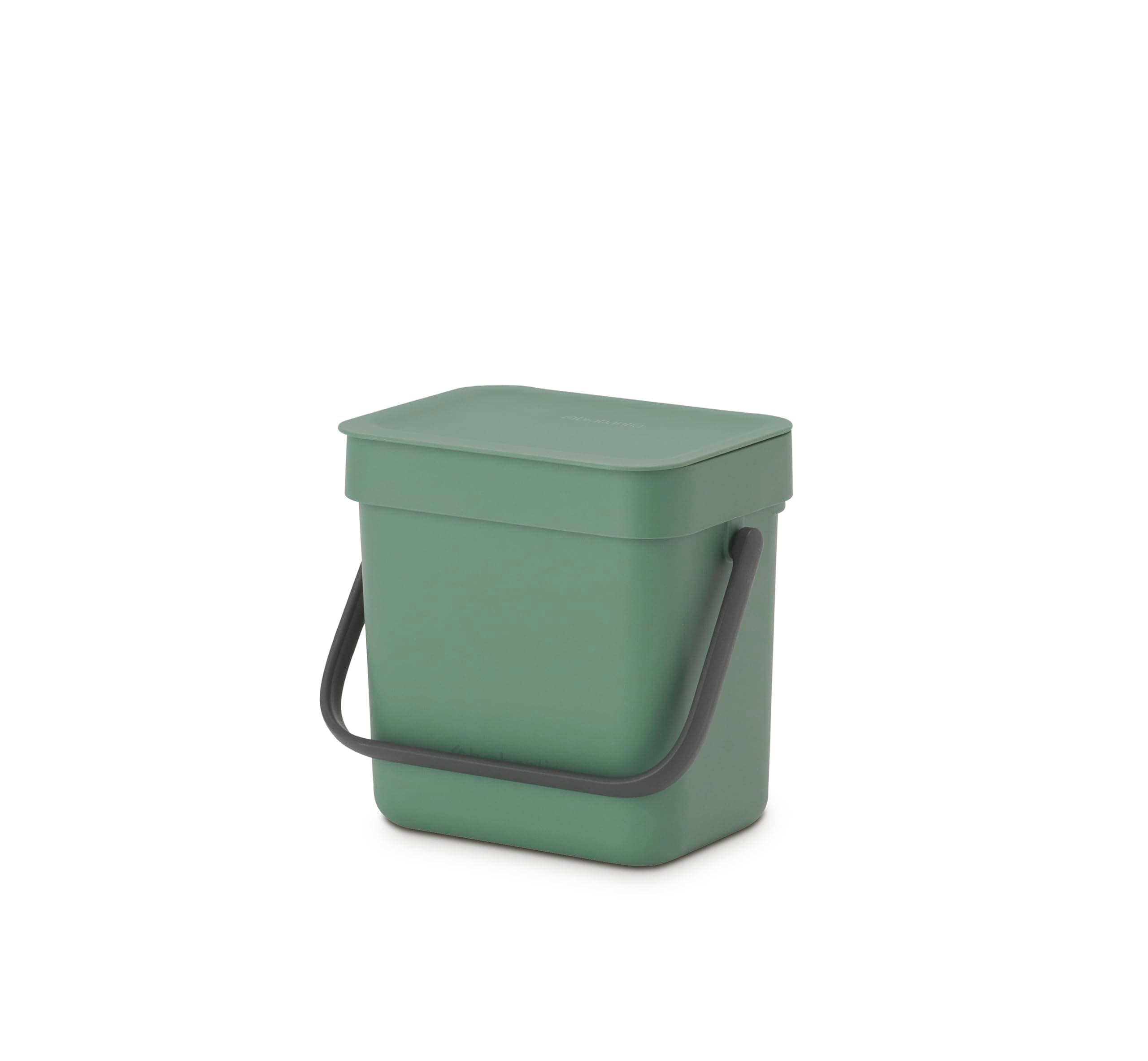 Brabantia Sort & Go Waste Caddy 0.8 Gallons (Fir Green) Space-Efficient Recycling Pail with Handle, Removable and Stay-Open Lid, Easy to Clean Kitchen Compost Caddy Without Nooks and Rims