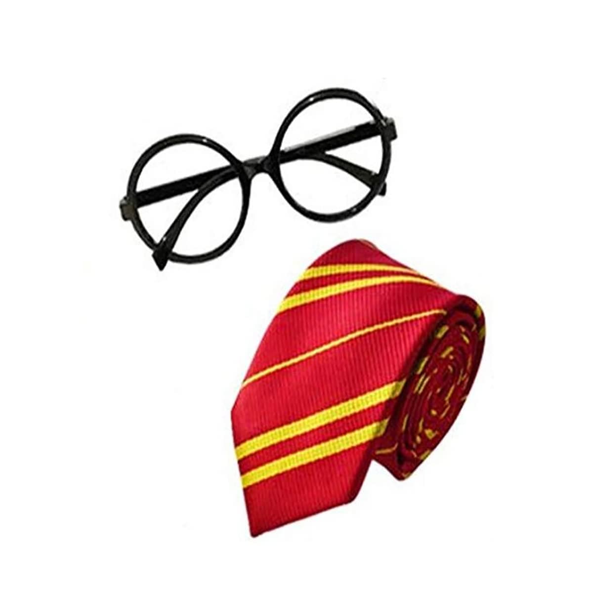 FancyDressWale Striped Potter Magician Tie with Novelty Glasses Frame for Cosplay Party Costume Black