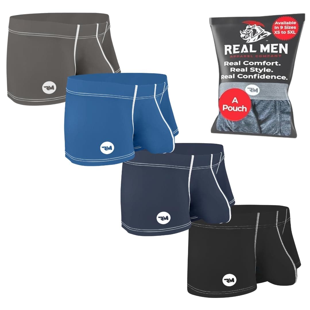Real Men Pouch Boxer Briefs 3 Inch Inseam - Nylon Ice Silk - ABCD Custom Pouch Size - Waist XS-5XL