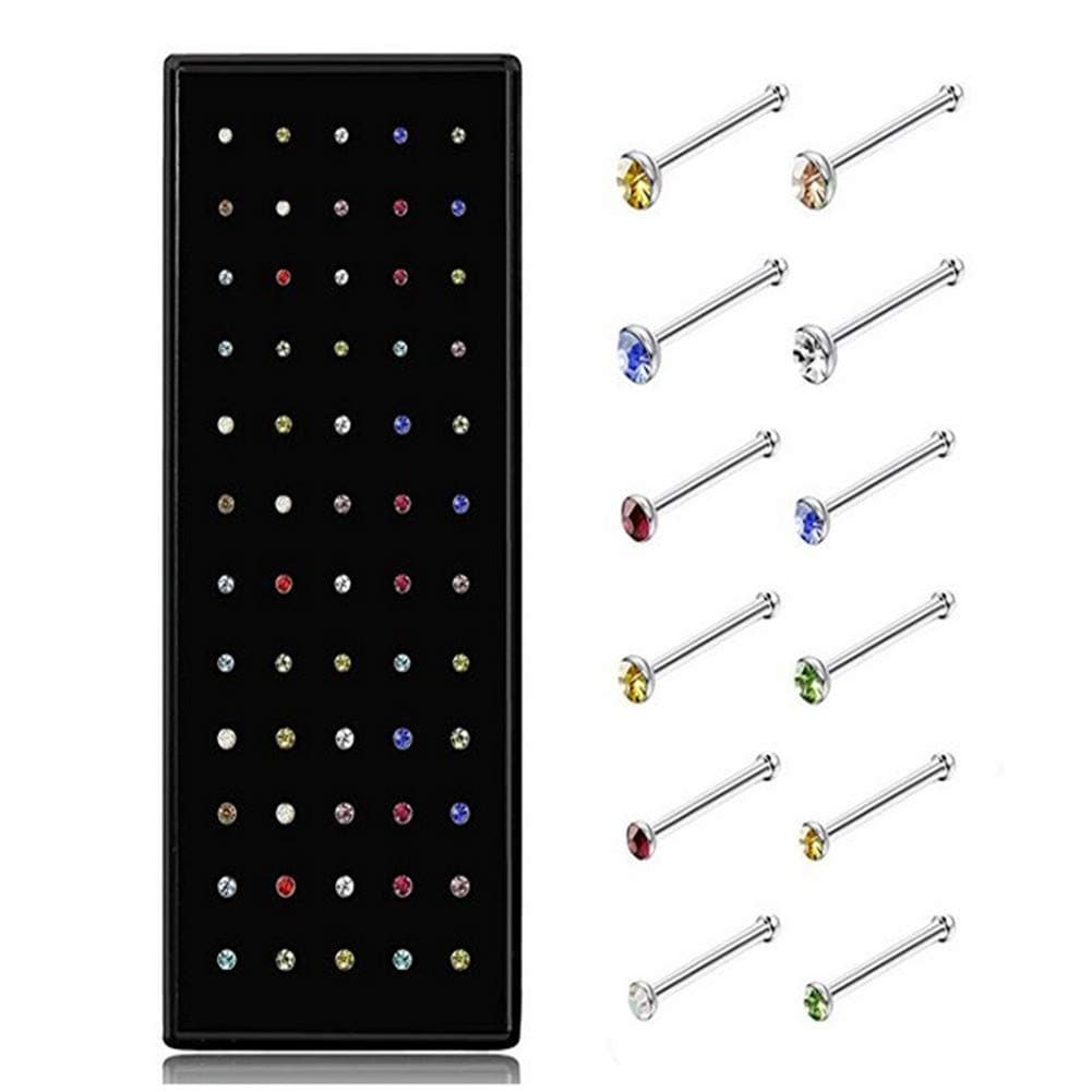 Keyzone60PCS Crystal Rhinestone Nose Ring Bone Stud Surgical Steel Body Piercing Jewelry