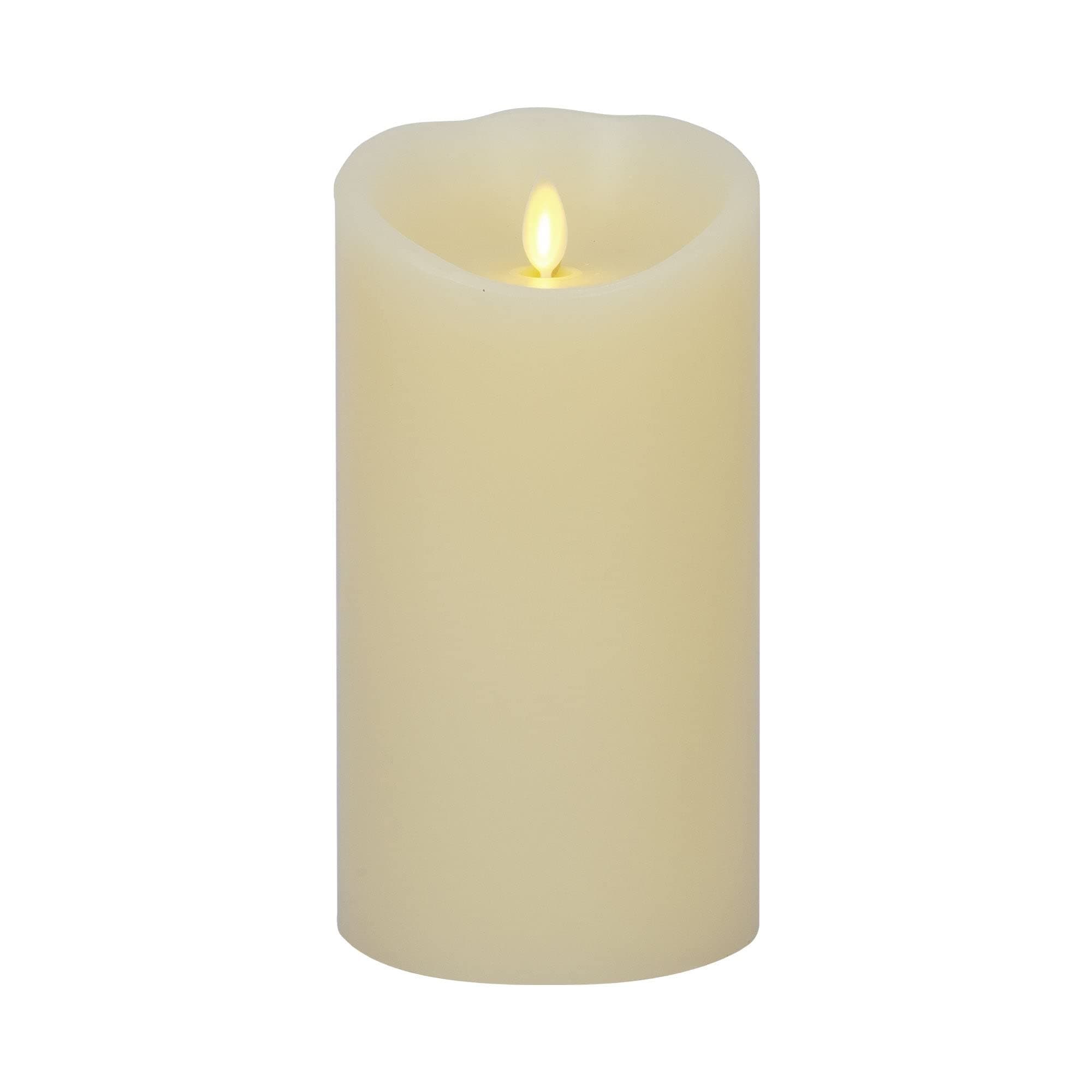 Realistic Moving Flame LED Candle Scalloped Edge Smooth Finish Real Wax Pillar, Unscented - Ivory (10 Wide x 18 Tall, Centimetre)