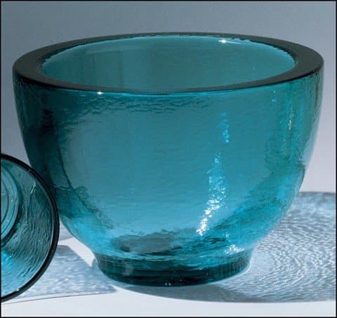 Glass Bowls Serving Bowls 5" ht x 7" Diam. Blue Teal Poured-Glass Bowl
