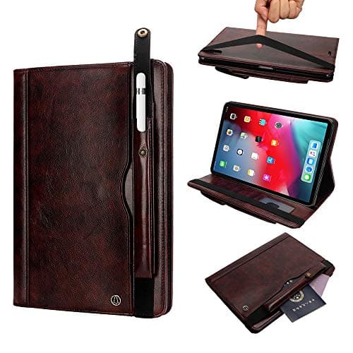 Apple Pencil Holder Case for iPad Pro 12.9,(Wallet 18 Card Slots)(Lace Fixing)(Multiple Stand) Retro Leather Case for iPad Pro 12.9 1st Gen/2nd Gen (ipad pro 12.9 2018, Coffee)