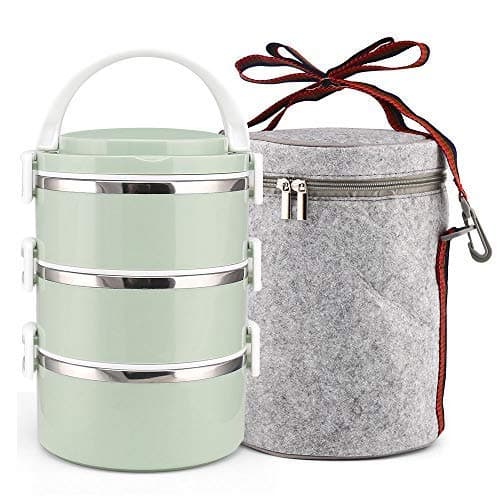 XINGBAO Bento Box Meal Prep Containers 3-Tier Leak-Proof Food Container Storage Carrier with Insulated Bag (Green)