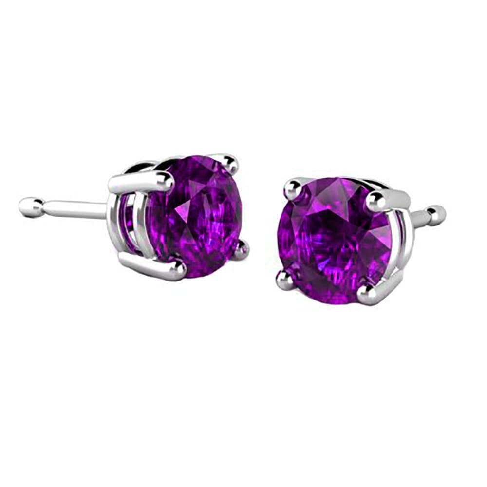 FANTOM2.00 Carat Total Weight Sterling Silver Simulated Amethyst Colored Round Cz Stud Earrings- February Simulated BirthStone