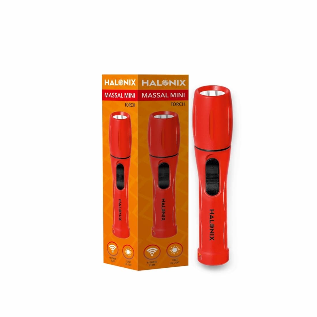 Halonix Massal Mini 1W LED Torch Light|Super Bright White LED Flashlight|Bright Flashlights for Emergencies and Camping Gear|Flash Light with AA Batteries Included|Pack 1