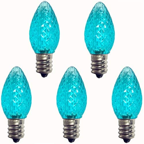 UL Listed 25 Pack C7 Led Replacement Bulbs,Commercial Grade 2 SMD LEDs in Each C7 Teal Led Dimmable Bulb for Outdoor Christmas String Lights,Waterproof and Break Resistant(Aqua/Teal Color)