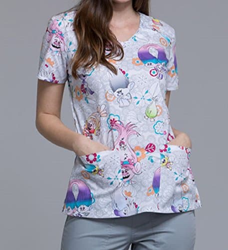 TF686 TOAY L Cherokee Tooniforms Women's V-Neck Top Poppy Days Trolls