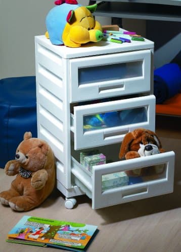 3 drawer Storage and Organization Cabinet or Cart, See-through Drawers, Casters, Stackable, White