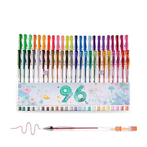VITOLER 48 Glitter Gel Pens Set Color Gel Pens with 48 Replacement Cartridge Gel Pen Set for Adult Coloring Books Art Markers,48 Gel Pens + 48 Refills,Pack of 96(GEL PEN-96)