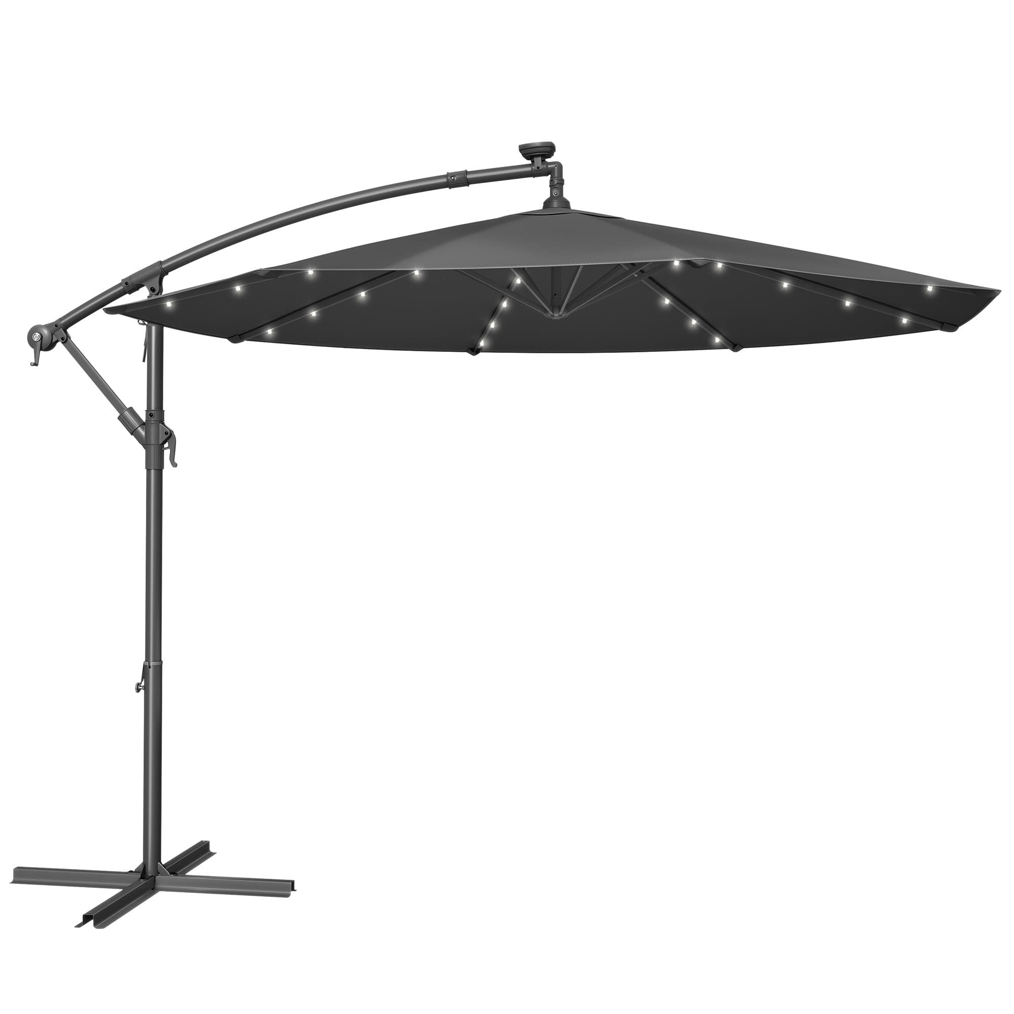SONGMICS Cantilever Garden Patio Parasol Umbrella with Base, 3m Offset Parasol, Banana Hanging Umbrella, Sunshade UPF 50+, Crank for Opening Closing, 32 Solar-Powered LED Lights, Grey GPU118G01V1