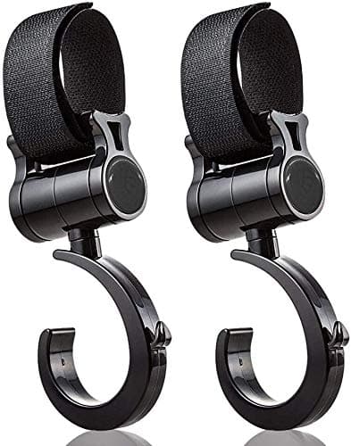 Stroller Hooks,GKONGU Pack of 2 Pieces Black Rotating Pram Hooks,Non-Slip Mat Buggy Hooks for Baby Pushchair,Extra Hands for Parents