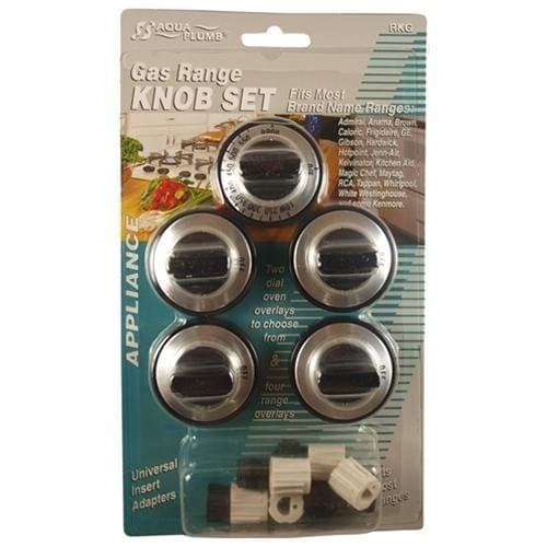 RKG Gas Range Knob Set Replacement, Black with Silver Overlay, by Aqua Plumb