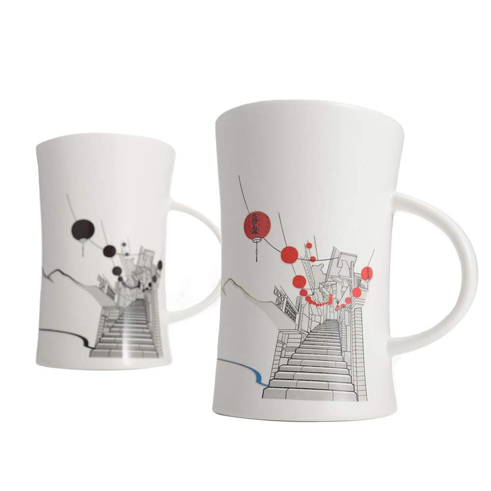 Cocera Formosa Treasure SHU-SWA028 Color Changing Porcelain Cup with Decal of Pingxi Sky Lanterns and Jiufen Old Street, Milky White
