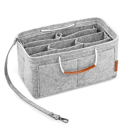 FOREGOER Felt Purse Insert Handbag Organizer Bag in Bag Organizer with Handles (Medium, Grey)