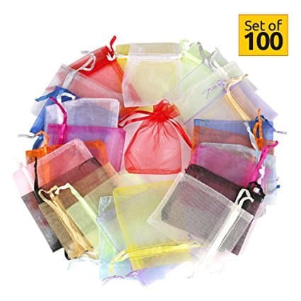 Hesky Organza Bags (100 pcs, 10 colors)-Drawstring Small Large Favour Bags-Perfect for Gift, Wedding Party, Jewellery Pouch (13 x 18 cm, 5.1 x 7 inch)