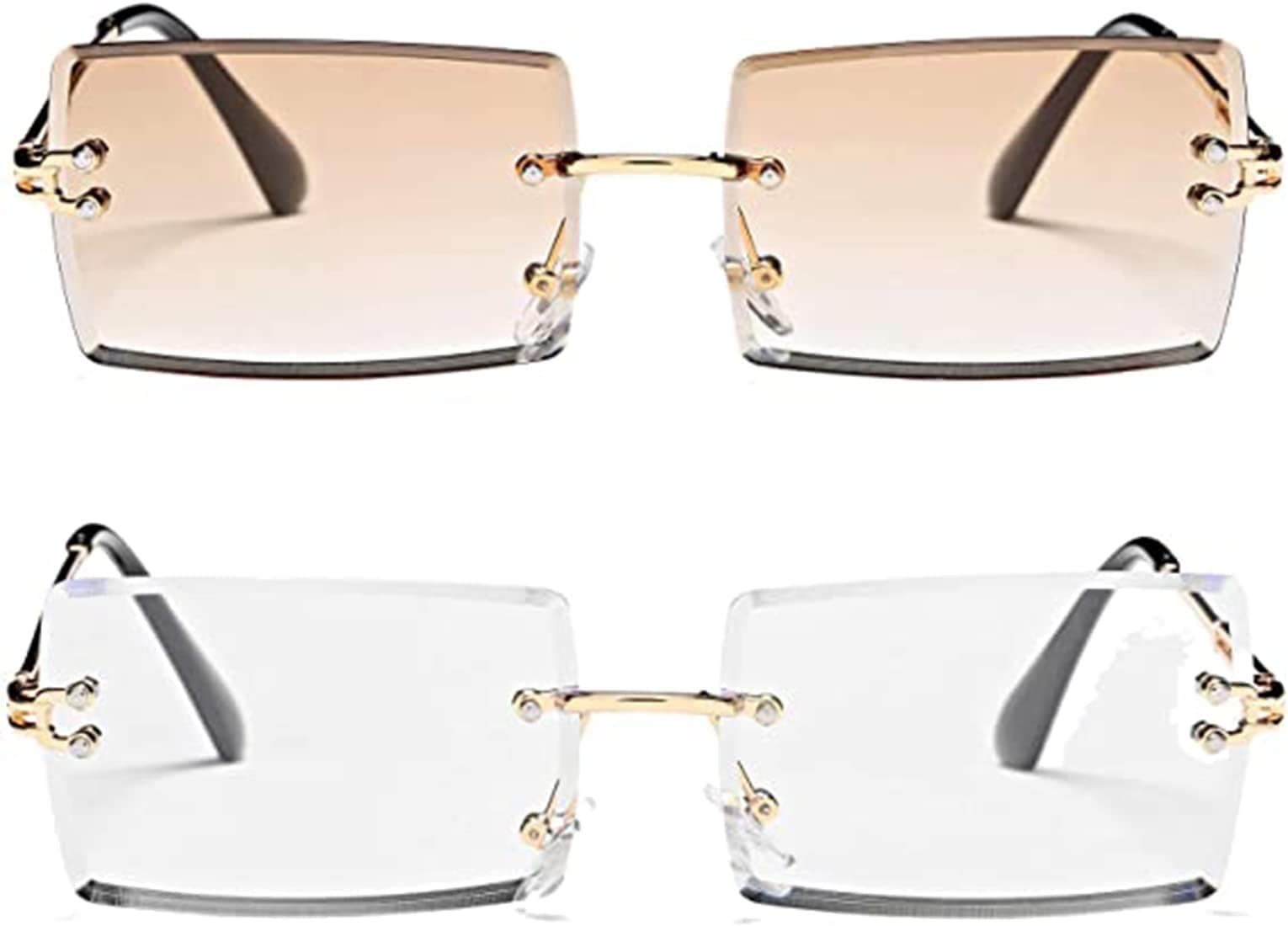 – Rimless Rectangle Sunglasses for Men Women - Small Square Shade Vintage Retro Eyewear With Metal Frame