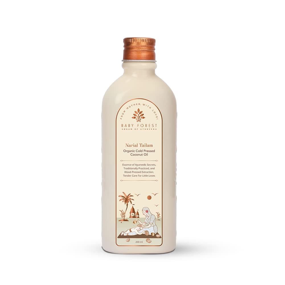 Baby Forest Narial Tailam Organic Cold Pressed Coconut Oil for Baby Skin & Hair Care | 100% Natural & Ayurvedic | Derma Safe & Cruelty-Free | Coconut Oil for Newborn Massage | 200ml Pack of 1