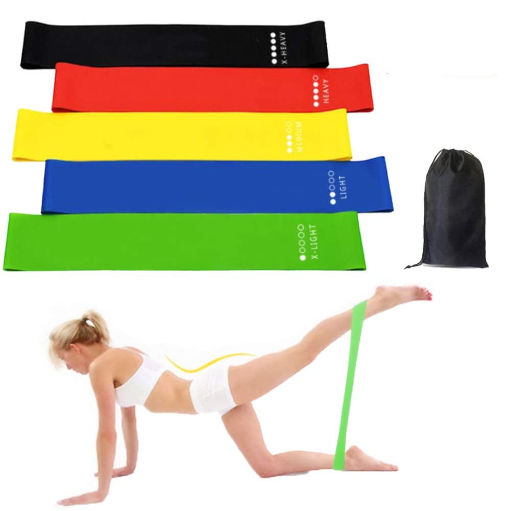 FeiLuo Resistance Bands [Set of 5], Natural Latex Fitness Loop Bands with 5 Resistance Levels, Portable Workout Stretch Bands for Yoga Pilates Home Gym, Carrying Bag Included